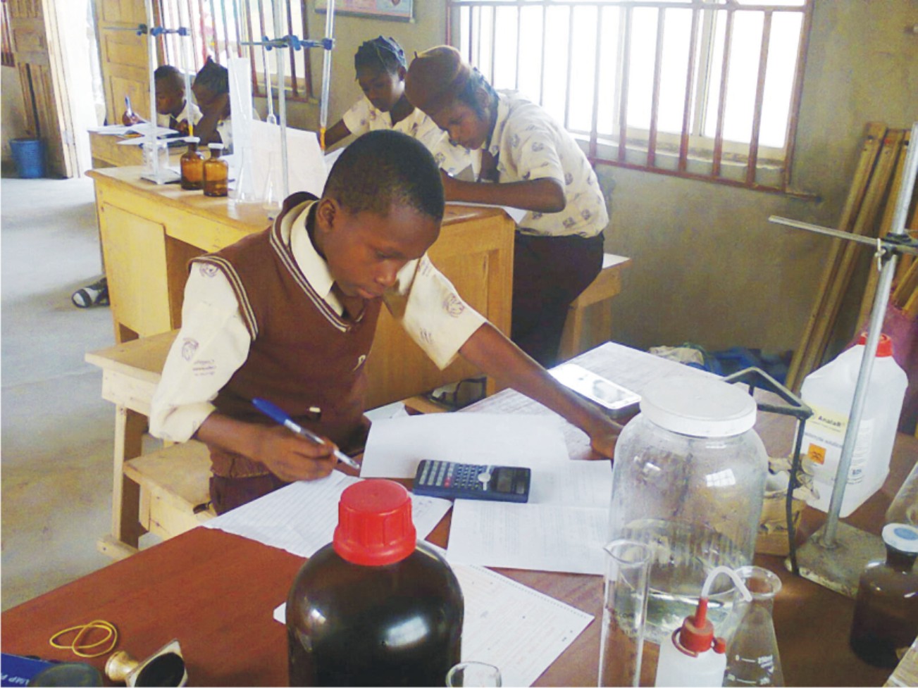 Brown Comprehensive College students completing practical work in the science laboratory
